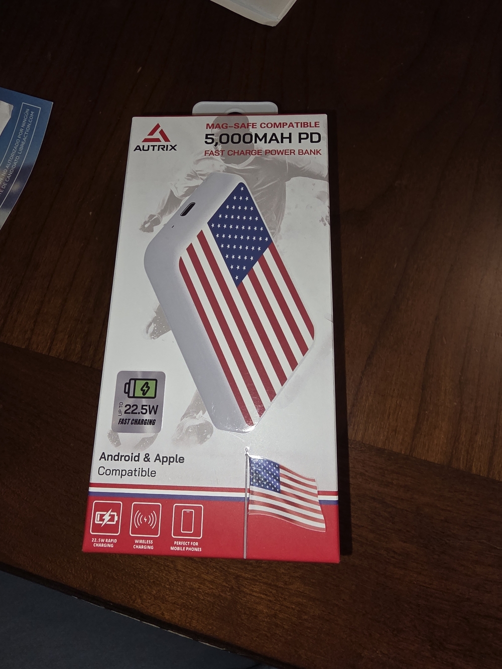 5,000mAh PD Power Bank - White with American Flag